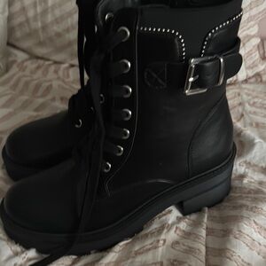 Stylish Black Lace-Up Boots with Buckle Detail